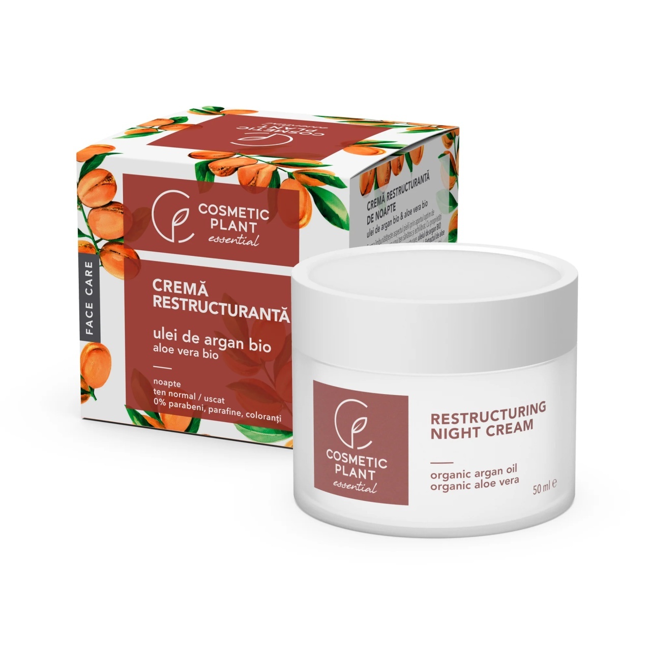 1001cosmetice.ro Crema restructuranta de noapte cu ulei de argan bio si extract bio de aloe vera Cosmetic Plant, 50 ml