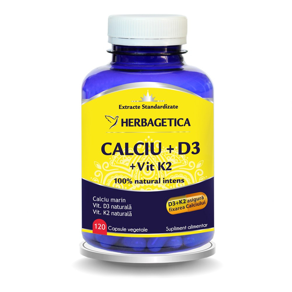 HERBAGETICA SUPLIMENTE ALIMENTARE CALCIU + D3 + VITAMINA K2 120 DE CAPSULE