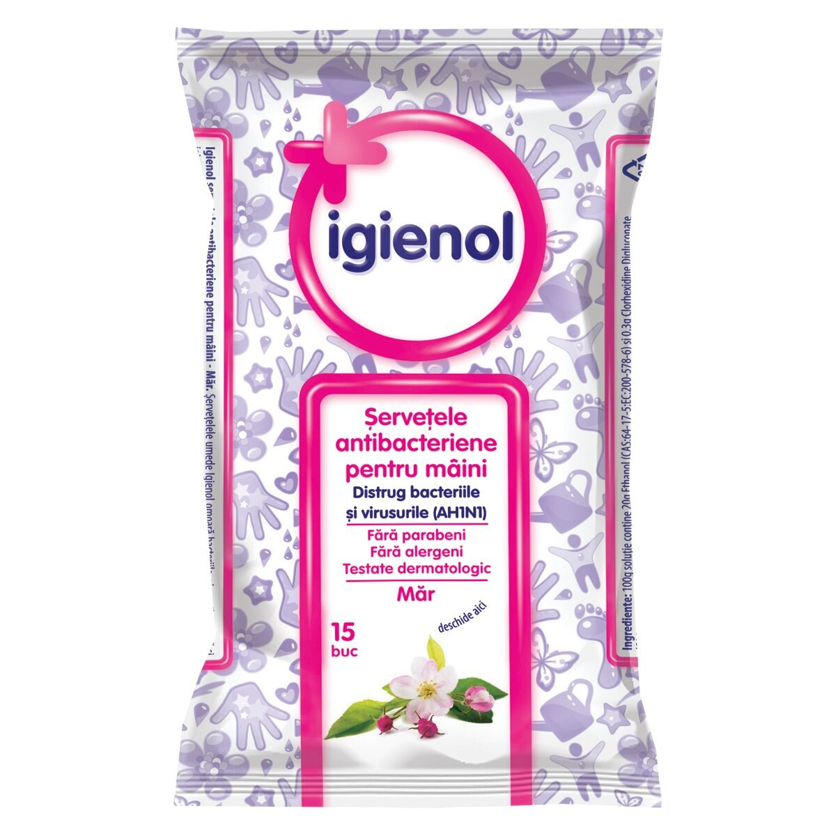 IGIENOL SERVETELE ANTIBACTERIENE PENTRU MANI PACHET 15 BUCATI - 1 | YEO