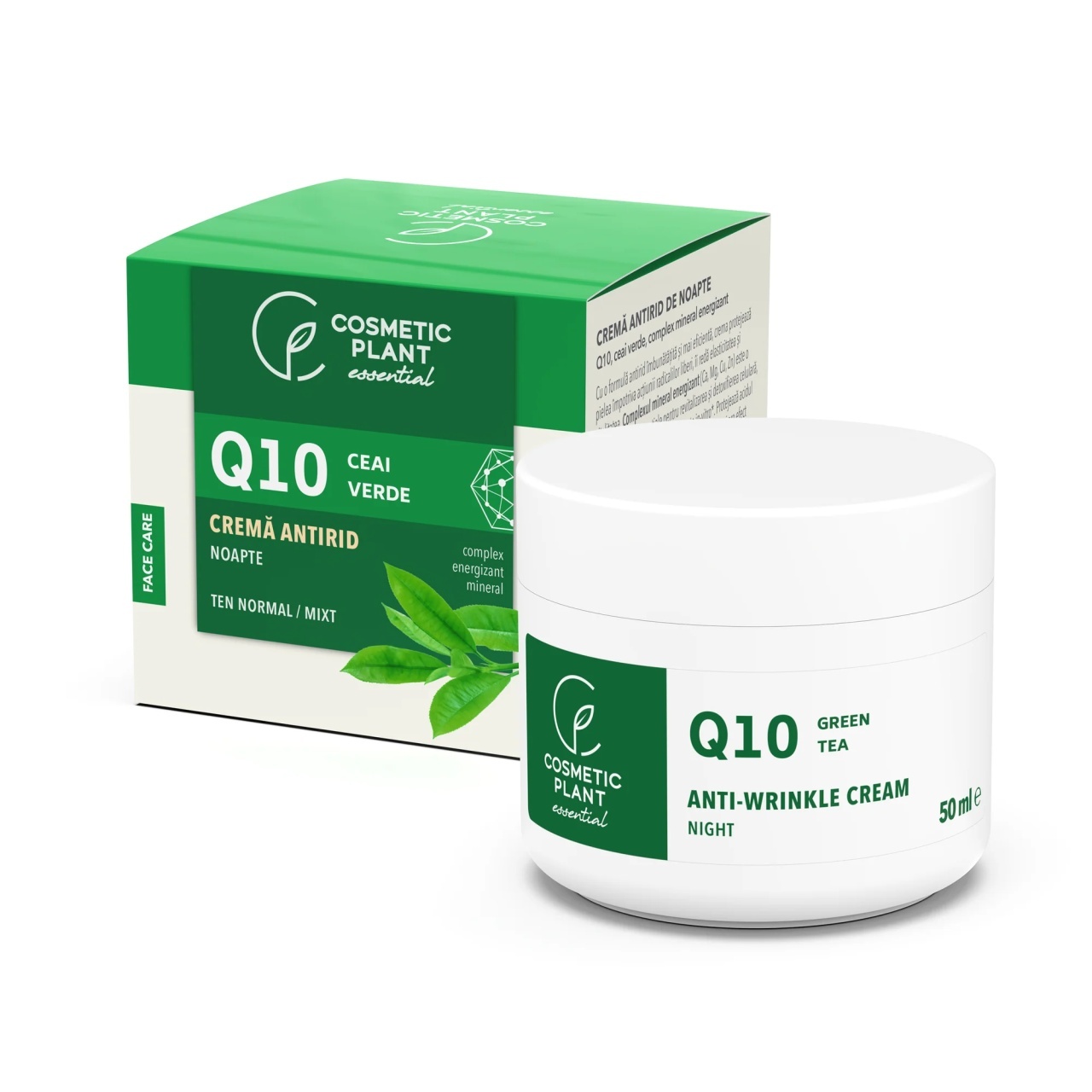 1001cosmetice.ro Crema antirid de noapte Q10 + ceai verde si complex mineral energizant Cosmetic Plant, 50 ml