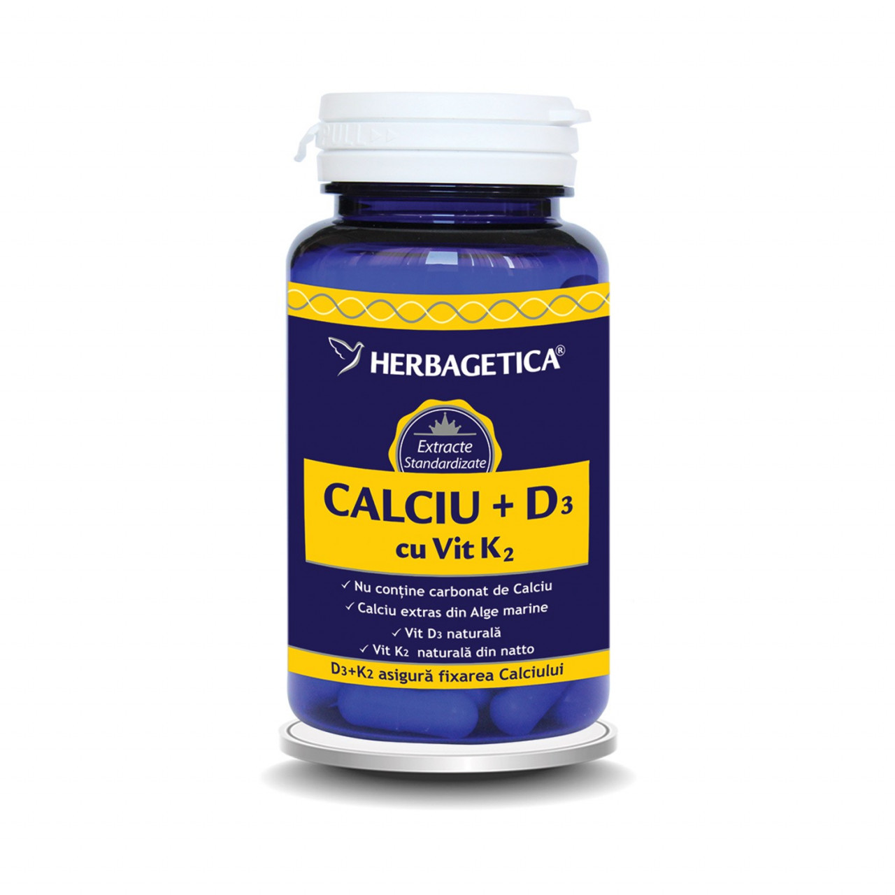 HERBAGETICA SUPLIMENTE ALIMENTARE CALCIU + D3 + VITAMINA K2 60 DE CAPSULE