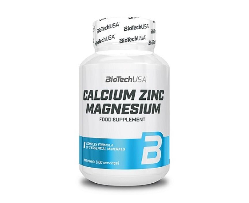 BIOTECH USA CALCIUM ZINC MAGNEZIUM FOOD SUPPLEMENT SUPLIMENTE ALIMENTARE CALCIU ZINC SI MAGNEZIU 100 TABLETE