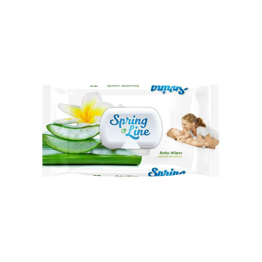 SPRING LINE BABY WIPES SERVETELE UMEDE PENTRU BEBELUSI CU ALOE VERA 120 BUCATI CU CAPAC - 2 | YEO