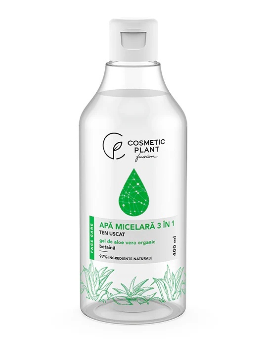 1001cosmetice.ro Apa micelara 3 in 1 cu Gel de aloe vera organic & Betaina Cosmetic Plant, 400 ml