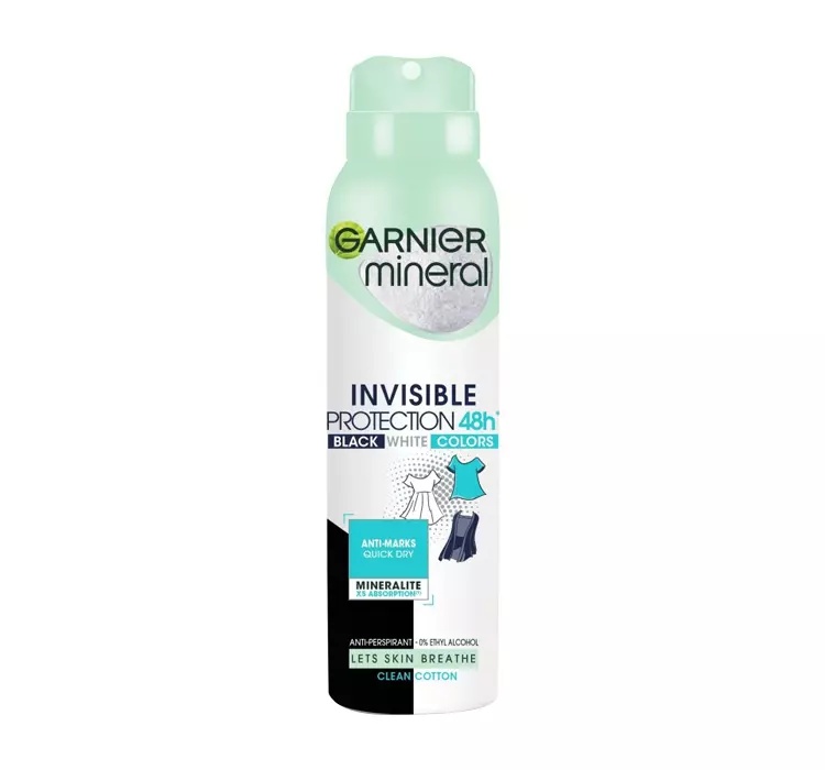 1001cosmetice.ro Deodorant Antiperspirant Spray pentru Femei Invisible Protection Clean Cotton 48h, Garnier 150 ml