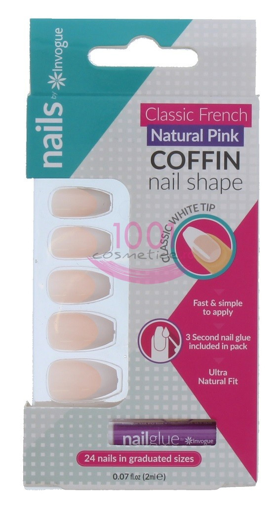 INVOGUE COFFIN PINK UNGHII FALSE 24 BUCATI + LIPICI SET