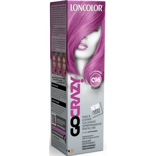 LONCOLOR GO CRAZY MASCA CREMA COLORANTA SEMIPERMANENTA PENTRU PAR C96 GoCYCLAMEN! - 2 | YEO