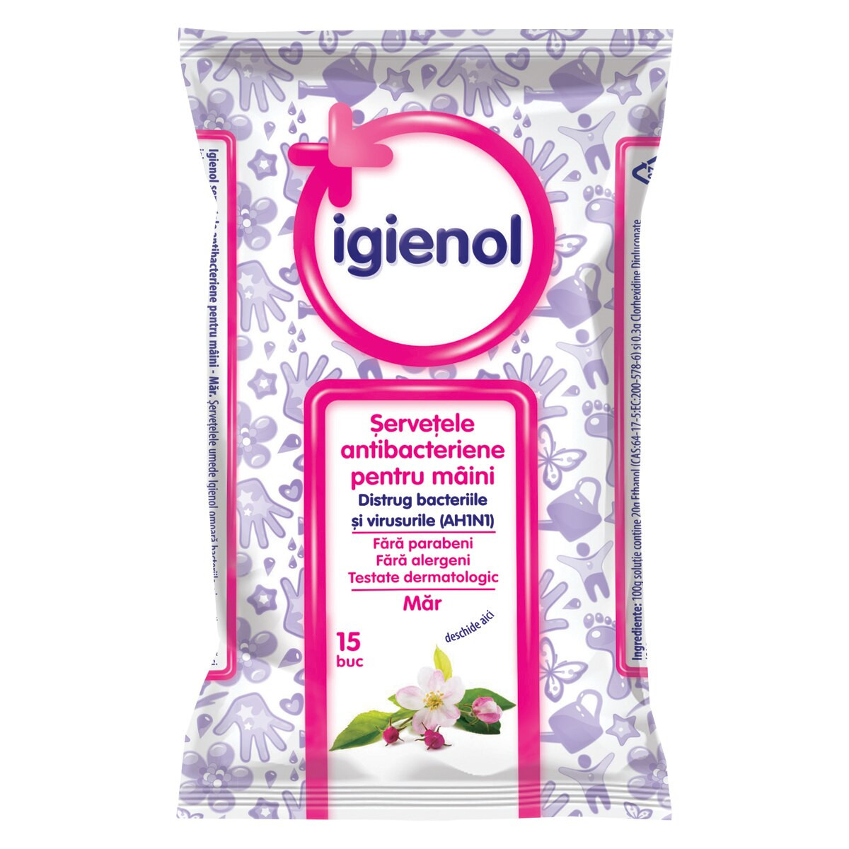 IGIENOL SERVETELE ANTIBACTERIENE PENTRU MANI PACHET 15 BUCATI