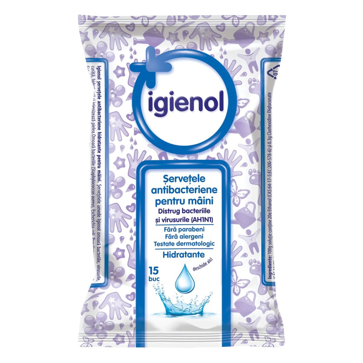 IGIENOL SERVETELE ANTIBACTERIENE PENTRU MANI PACHET 15 BUCATI - 1 | YEO