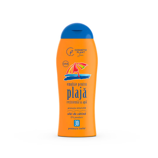 1001cosmetice.ro Emulsie plaja rezistenta la apa SPF30, cu ulei de catina Cosmetic Plant, 200 ml