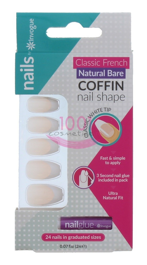 INVOGUE COFFIN BARE UNGHII FALSE 24 BUCATI + LIPICI SET