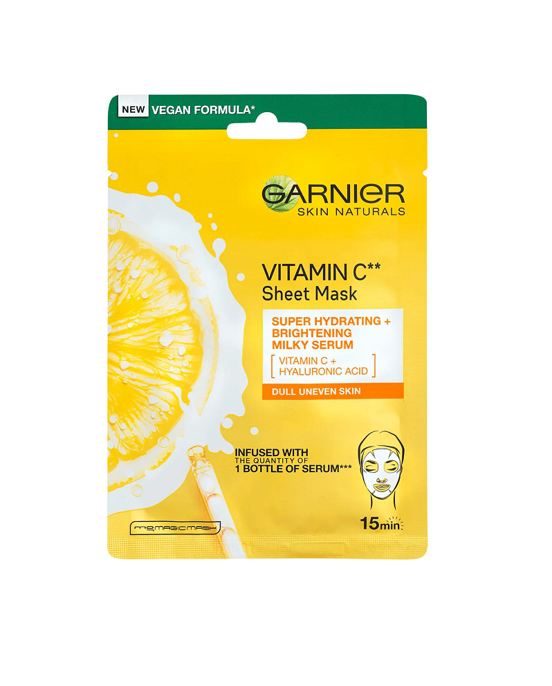 1001cosmetice.ro Masca servetel pentru fata, super hidratare si stralucire, cu Acid Hyaluronic si vitamina C, Garnier, 28 g