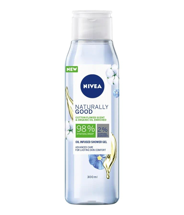 NIVEA NATURALLY GOOD OIL INFUSED GEL DE DUS CU FLOARE DE BUMBAC SI ULEI DE ARGAN BIO