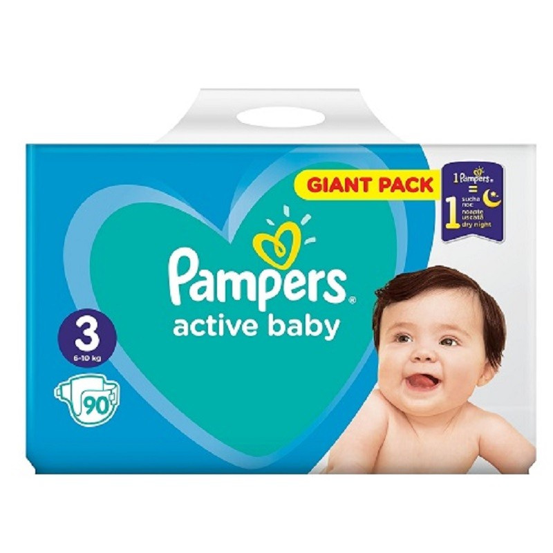 PAMPERS ACTIVE BABY SCUTECE COPII NR.3 GIANT PACK 90 BUCATI - 1 | YEO