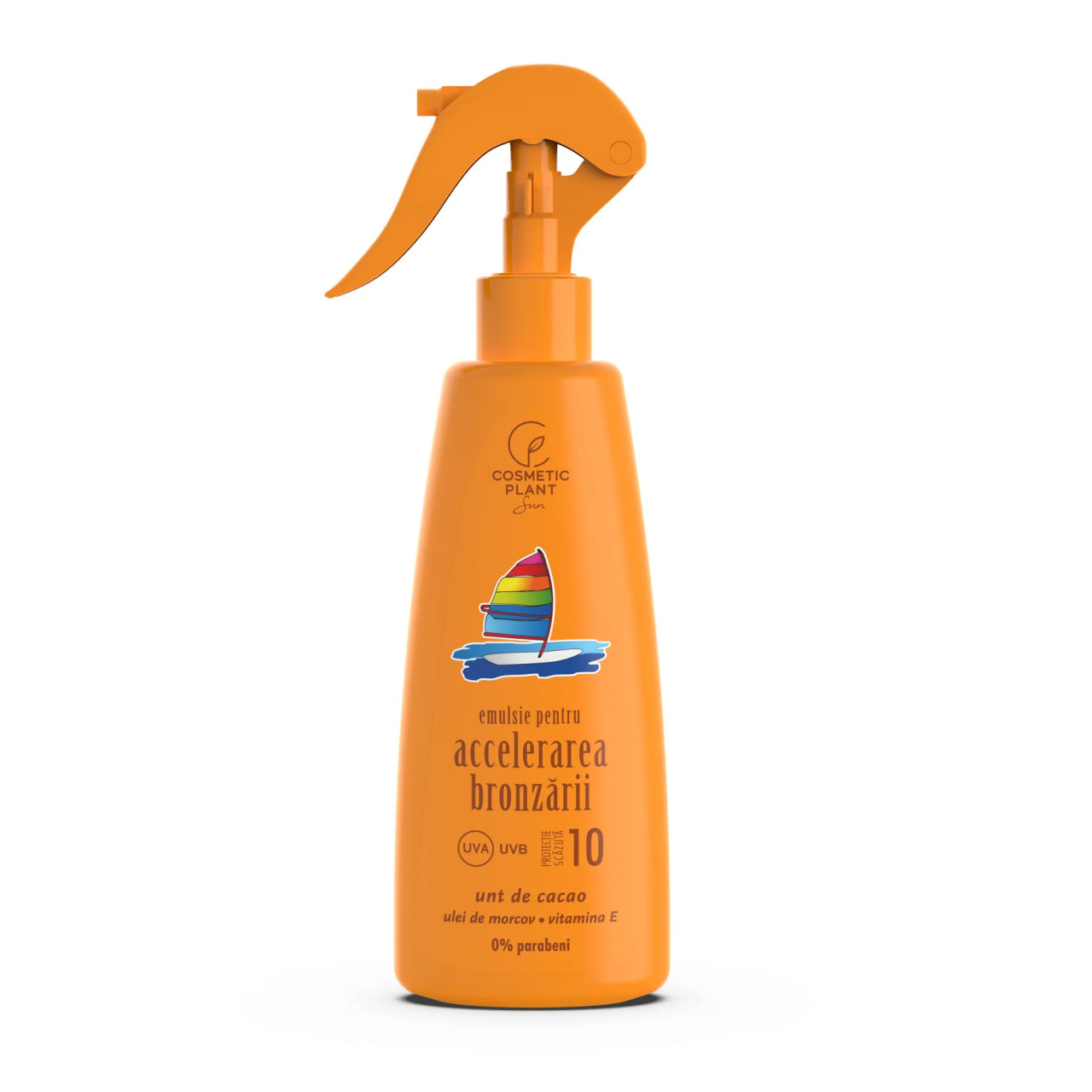 1001cosmetice.ro Emulsie pentru accelerarea bronzarii SPF 10 cu unt de cacao, ulei de morcov si vitamina E Cosmetic Plant, 200 ml