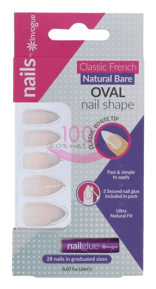 INVOGUE OVAL BARE UNGHII FALSE 24 BUCATI + LIPICI SET