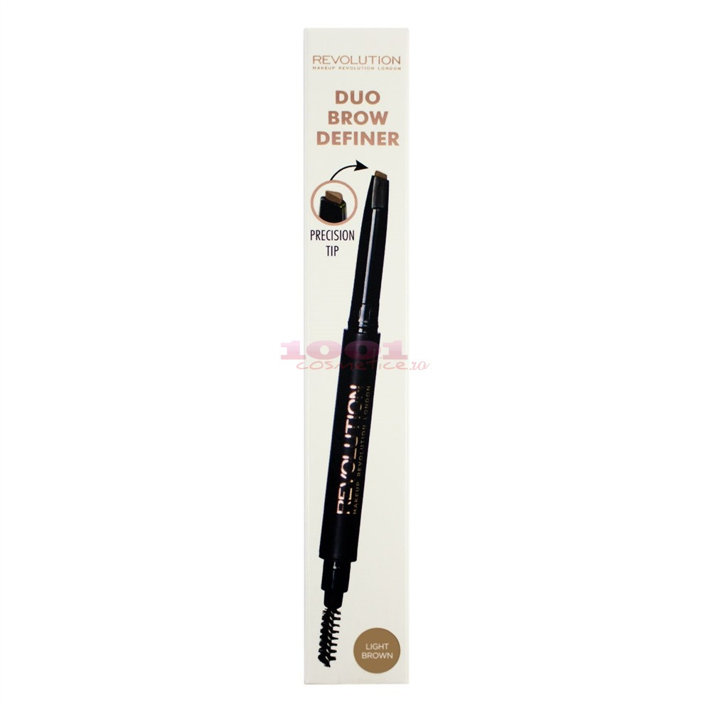 MAKEUP REVOLUTION LONDON DUO BROW CREION RETRACTABIL + PERIE PENTRU SPRANCENE LIGHT BROWN - 1 | YEO