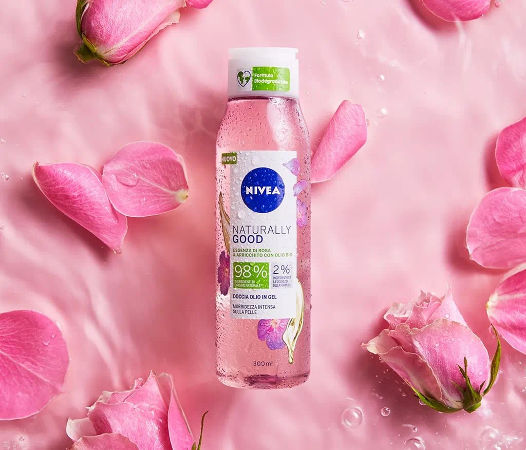 NIVEA NATURALLY GOOD OIL INFUSED GEL DE DUS CU APA DE TRANDAFIR SALBATIC SI ULEI DE ARGAN BIO - 2 | YEO