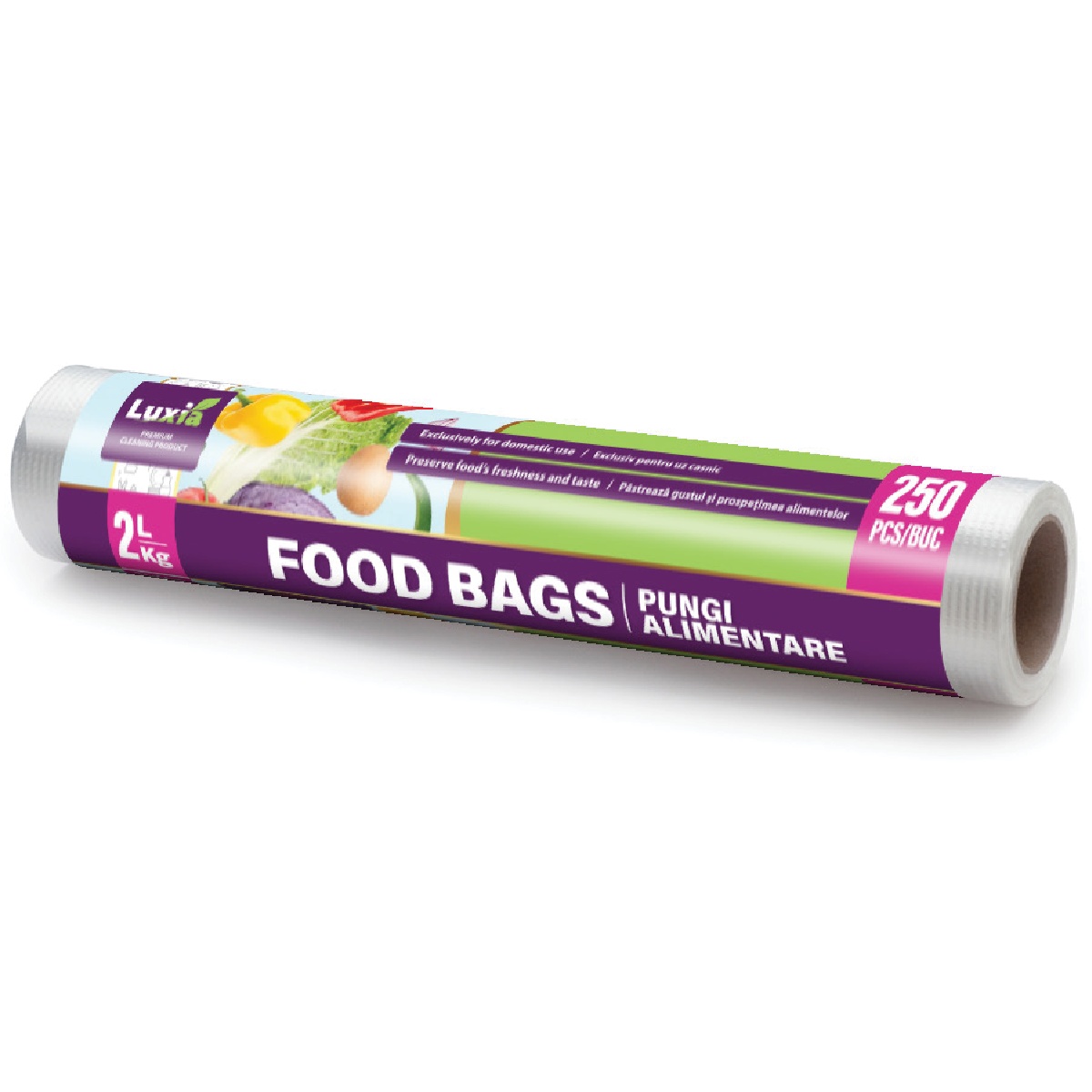 1001cosmetice.ro Pungi alimentare pe rola rezistente, 2kg/2l, 250 bucăți, Luxia 4087