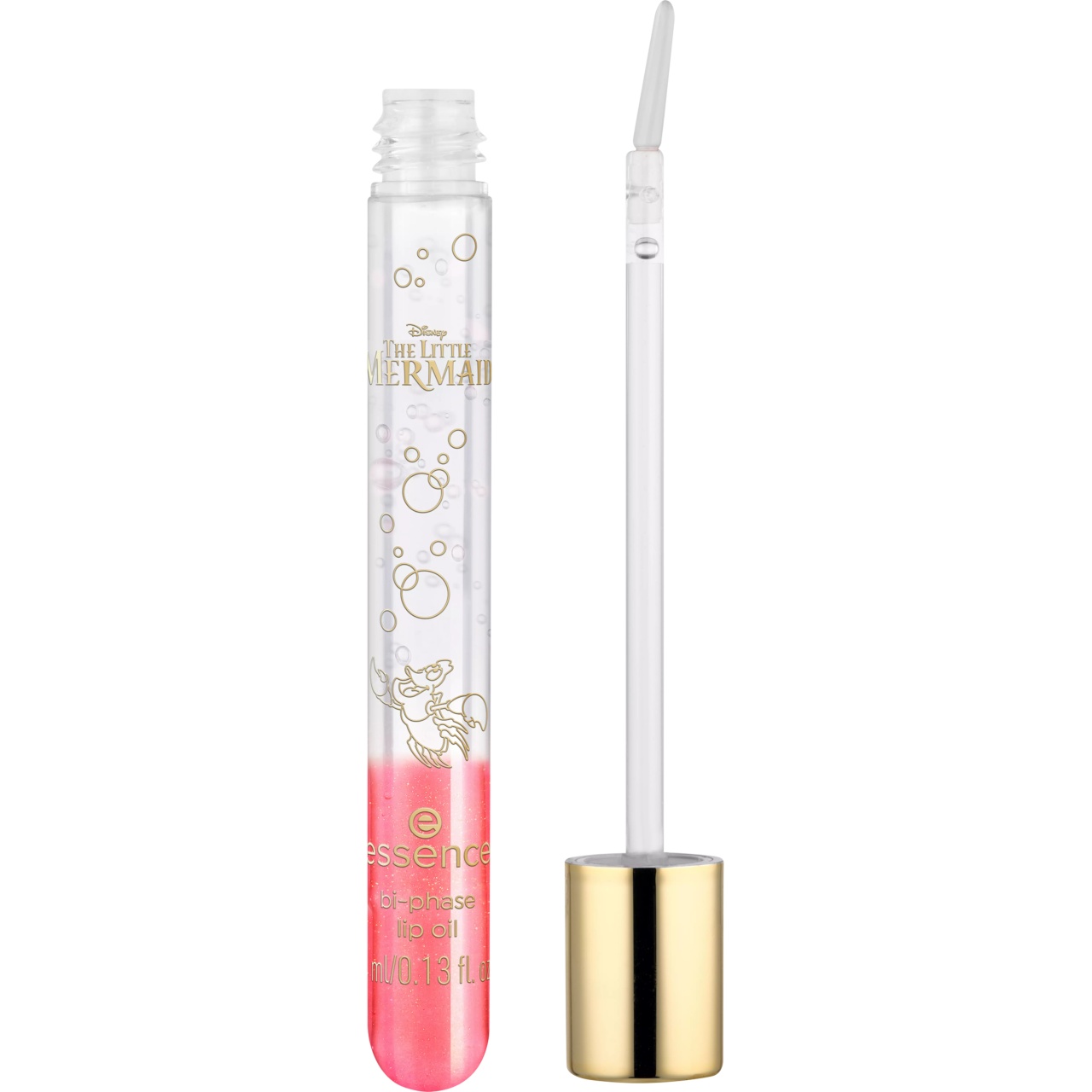 1001cosmetice.ro Ulei de buze bifazic transparent , cu sclipiri aurii Colectia Disney THE LITTLE MERMAID 02 Essence