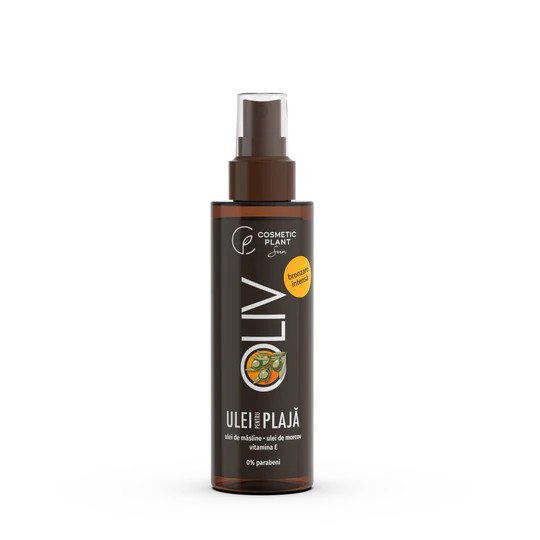 1001cosmetice.ro Ulei pentru plaja OLIV pentru bronzare intensa cu beta-caroten, vitamina E si ulei de masline Cosmetic Plant, 150 ml