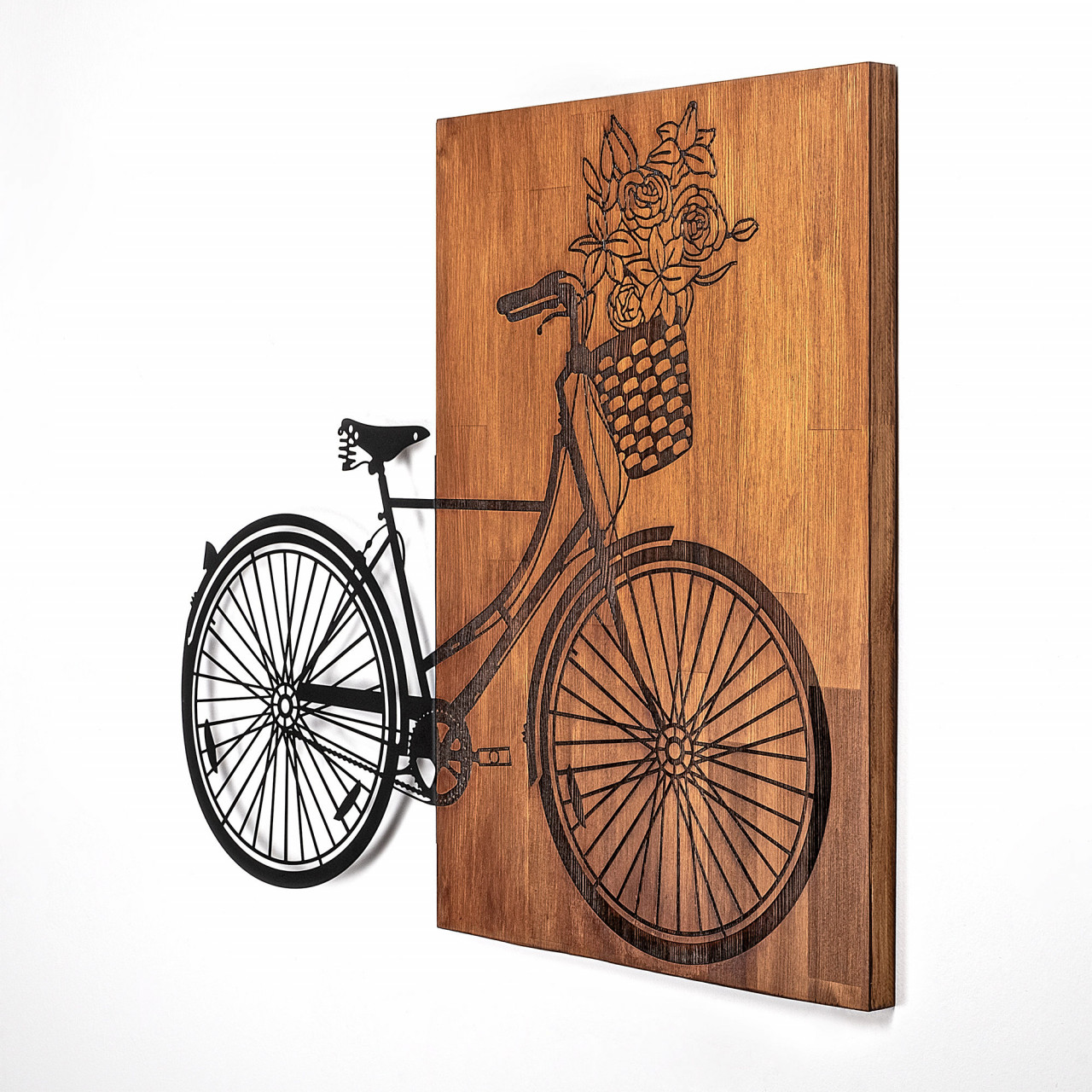 Poze Accesoriu decorativ de perete din lemn Historical floral bike - L - 376