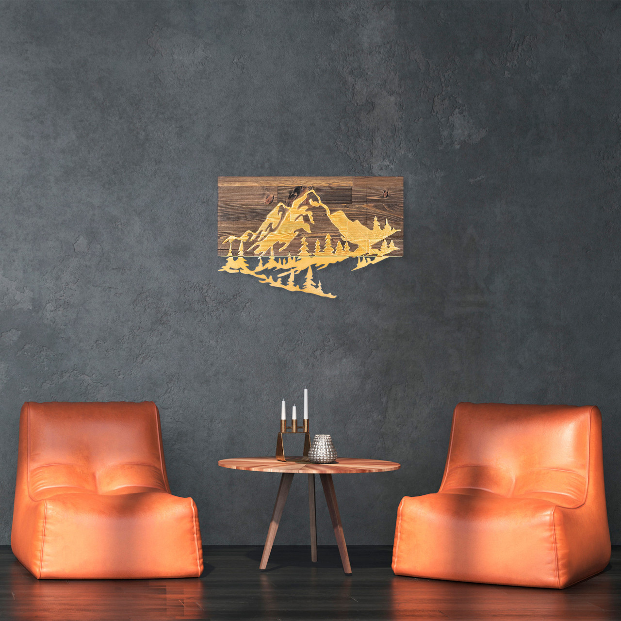 Poze Accesoriu decorativ de perete din lemn Mountain v2 auriu