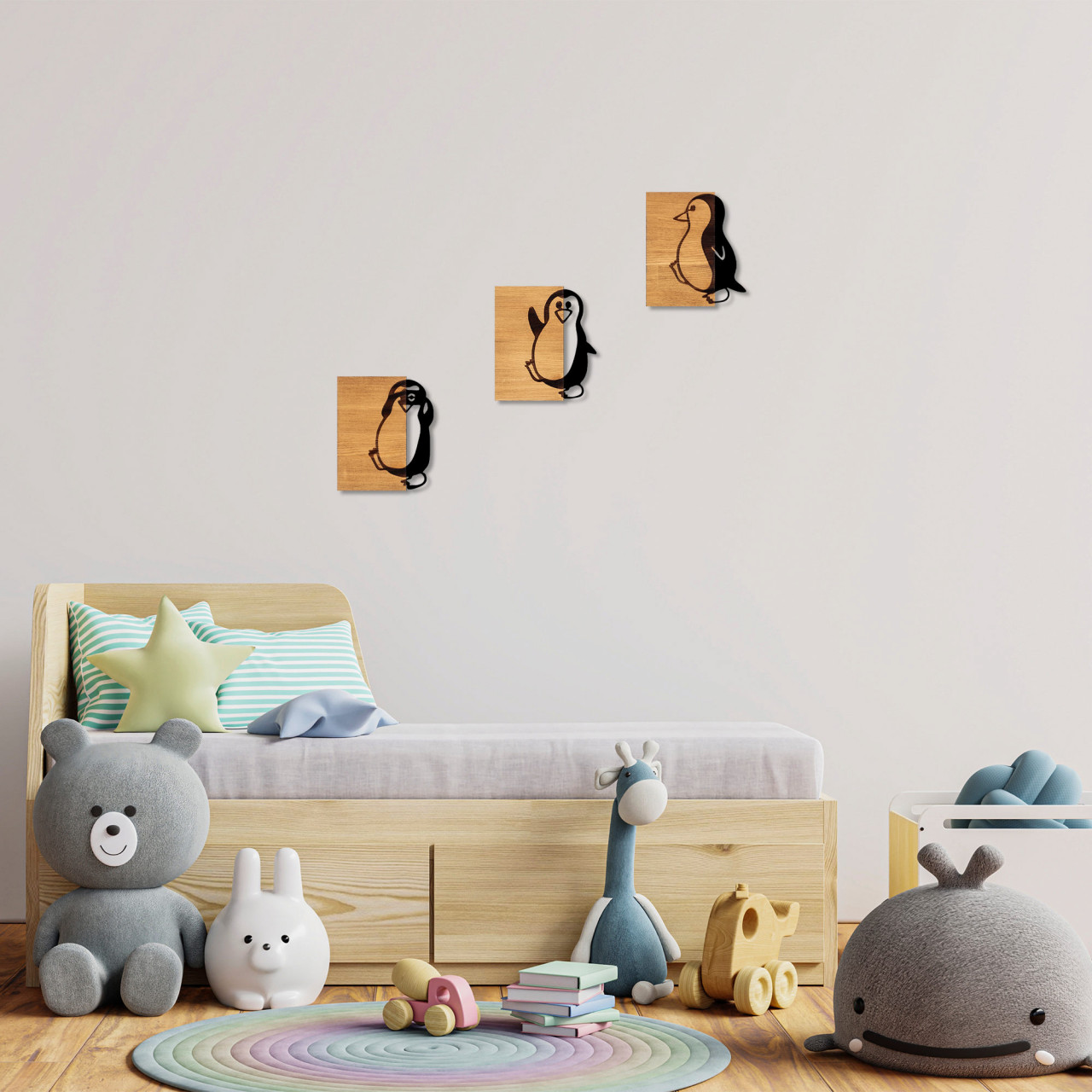 Poze Accesoriu decorativ de perete din lemn Penguins - 336