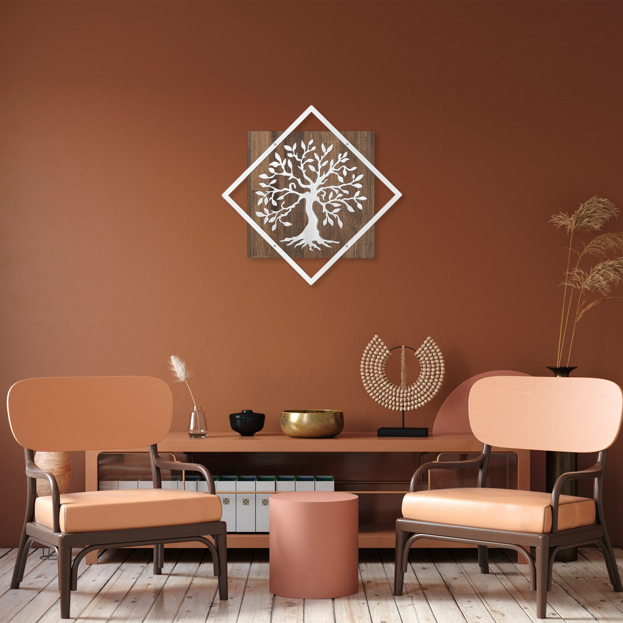 Poze Accesoriu decorativ de perete din lemn Tree v2 argintiu