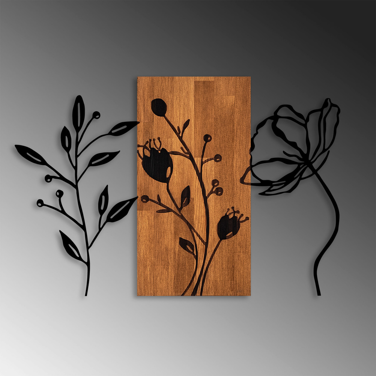 Poze Accesoriu decorativ de perete din lemn Triple Flowers - 383