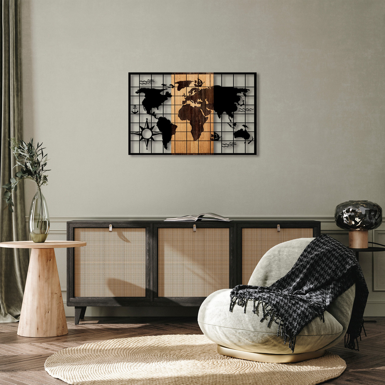 Poze Accesoriu decorativ de perete din lemn World Map - 325