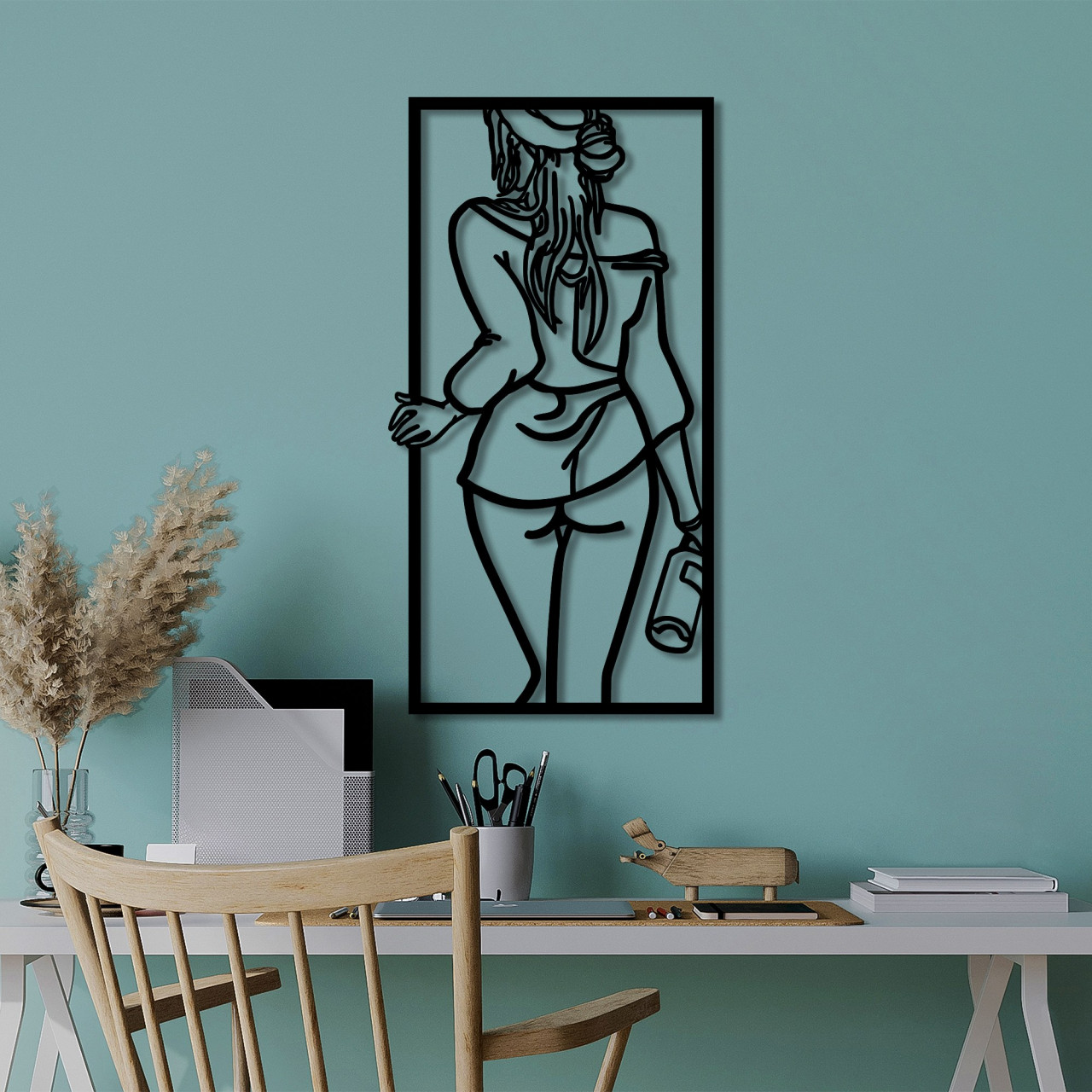 Poze Accesoriu decorativ de perete metalic Back Woman With Wine Glass