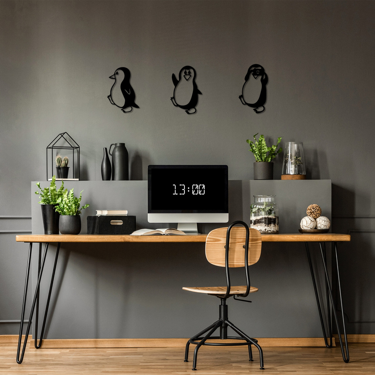 Poze Accesoriu decorativ de perete metalic Penguins - 297