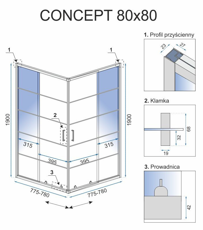 Poze Cabina dus Concept negru – 80x80 cm