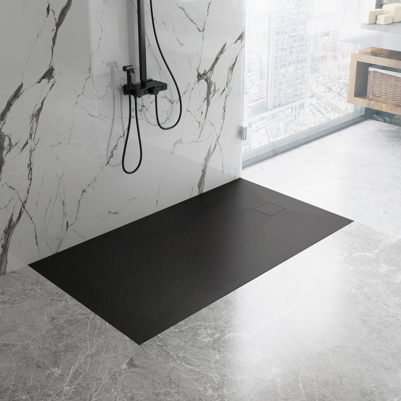 Poze Cadita pentru dus Magnum neagra 100x80