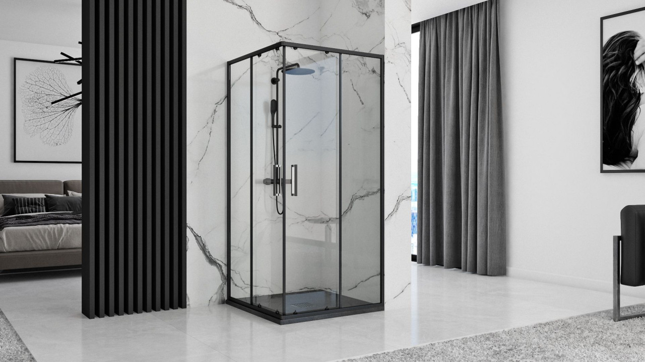 Poze Cadita pentru dus Rock neagra – L80 x l120cm