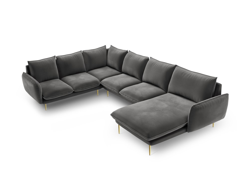 Poze Coltar tapitat Vienna 7 locuri velvet/picioare gold – L330 x l235 x h95