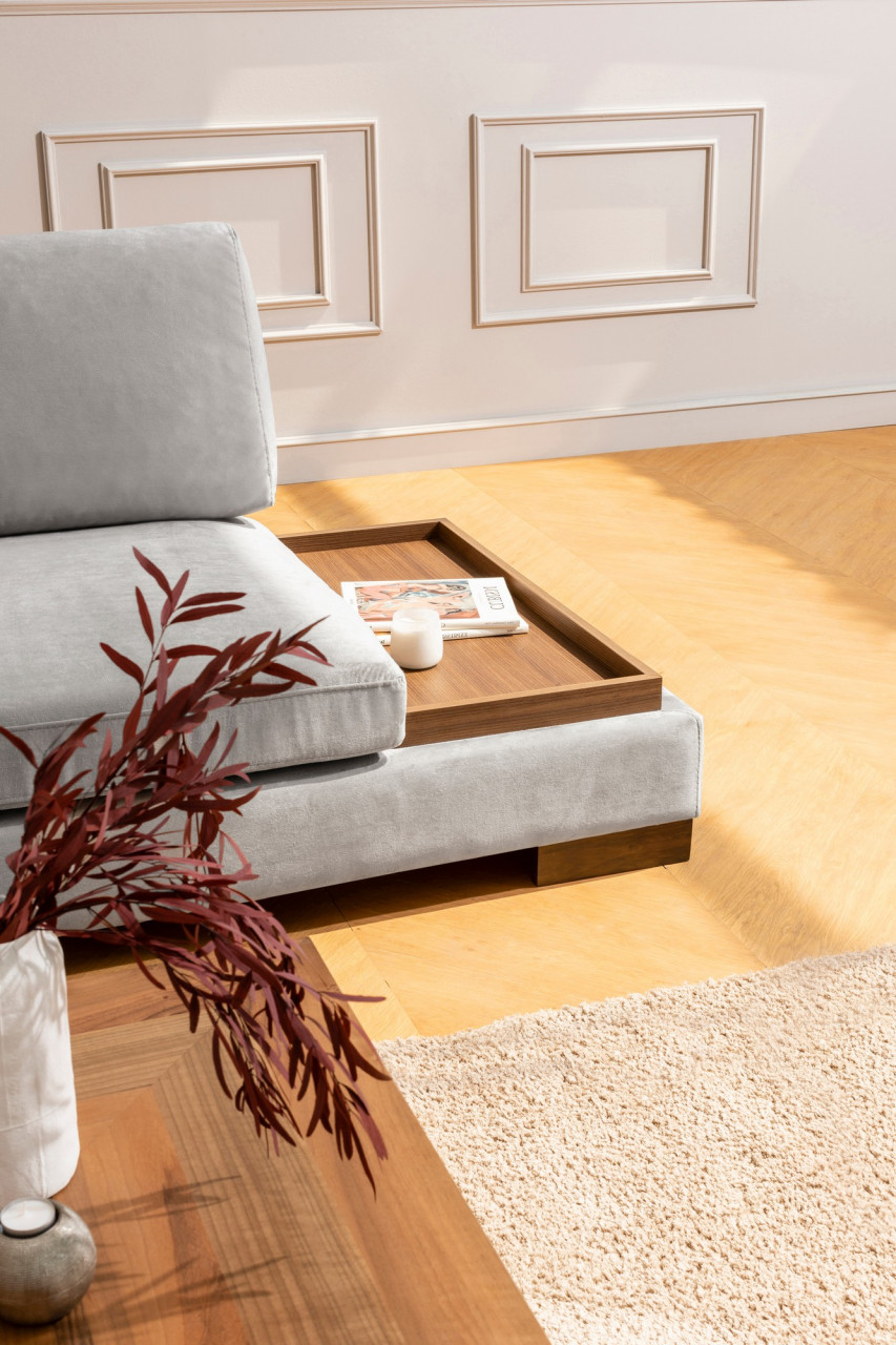 Poze Coltar Tulip Corner pe stanga cu taburet gri deschis