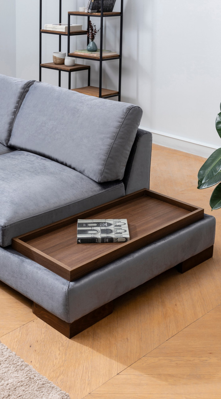 Poze Coltar Tulip pe stanga cu taburet gri inchis