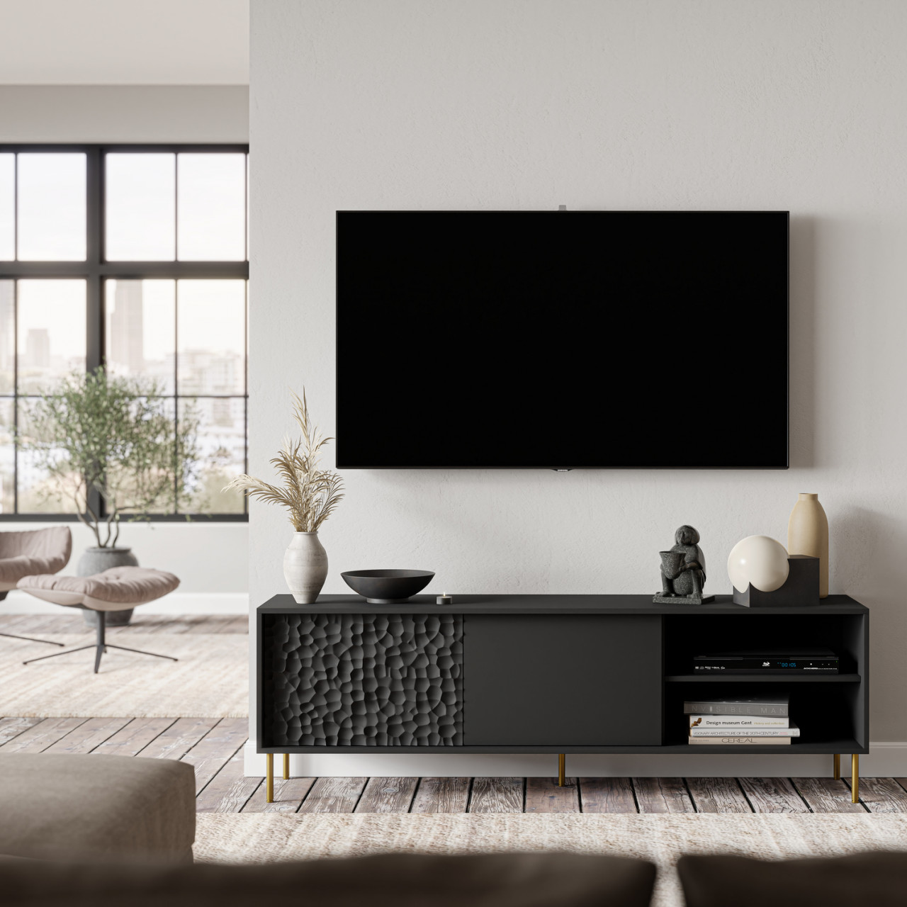 Poze Comoda Bullet RTV-1 L180 cm negru/auriu