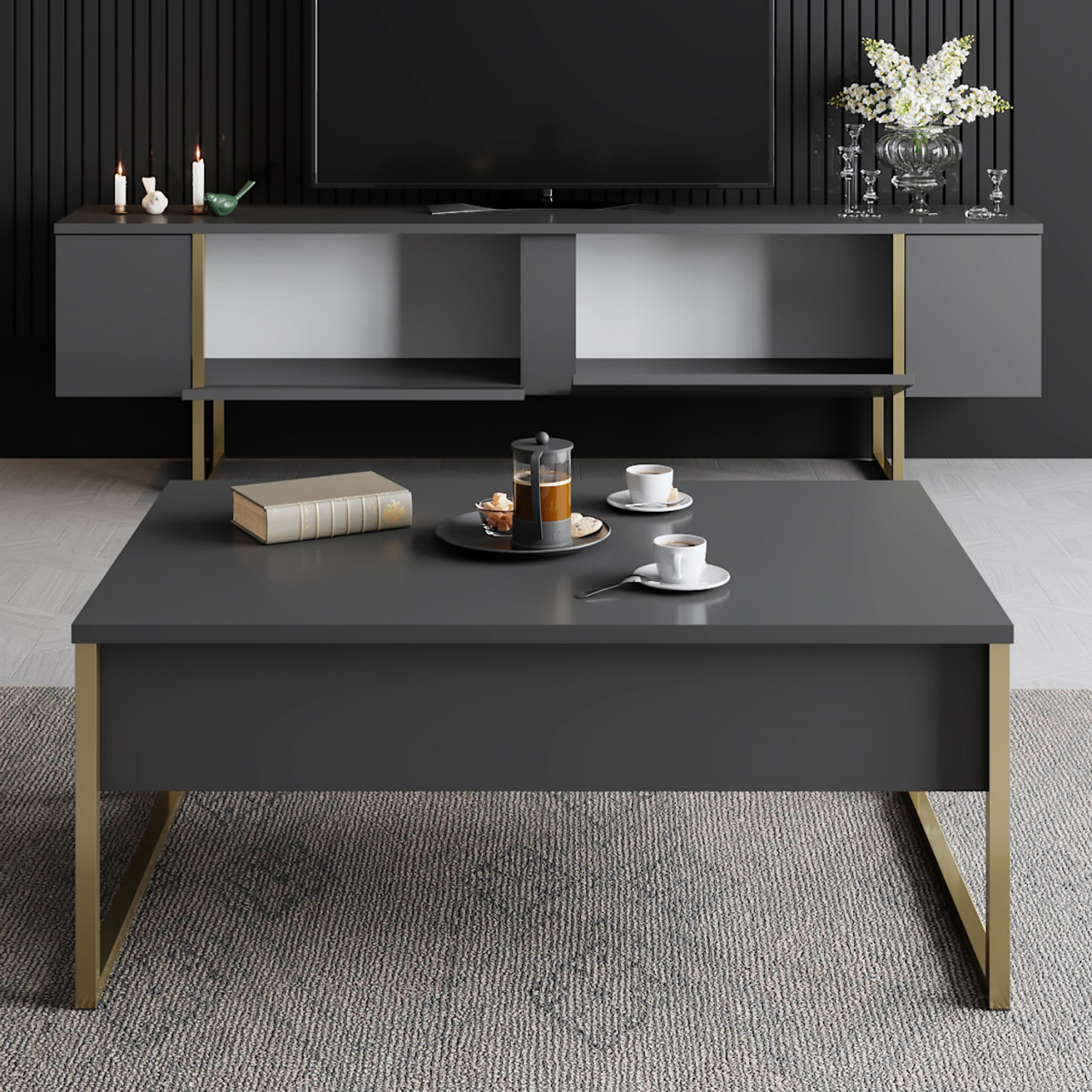 Poze Comoda TV Luxe antracit / auriu