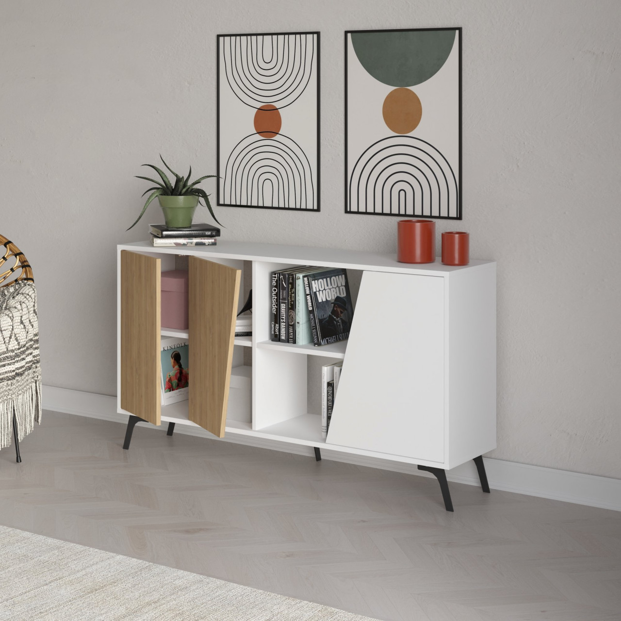Poze Consola Fione 150 stejar/alb L150 cm - H82 cm