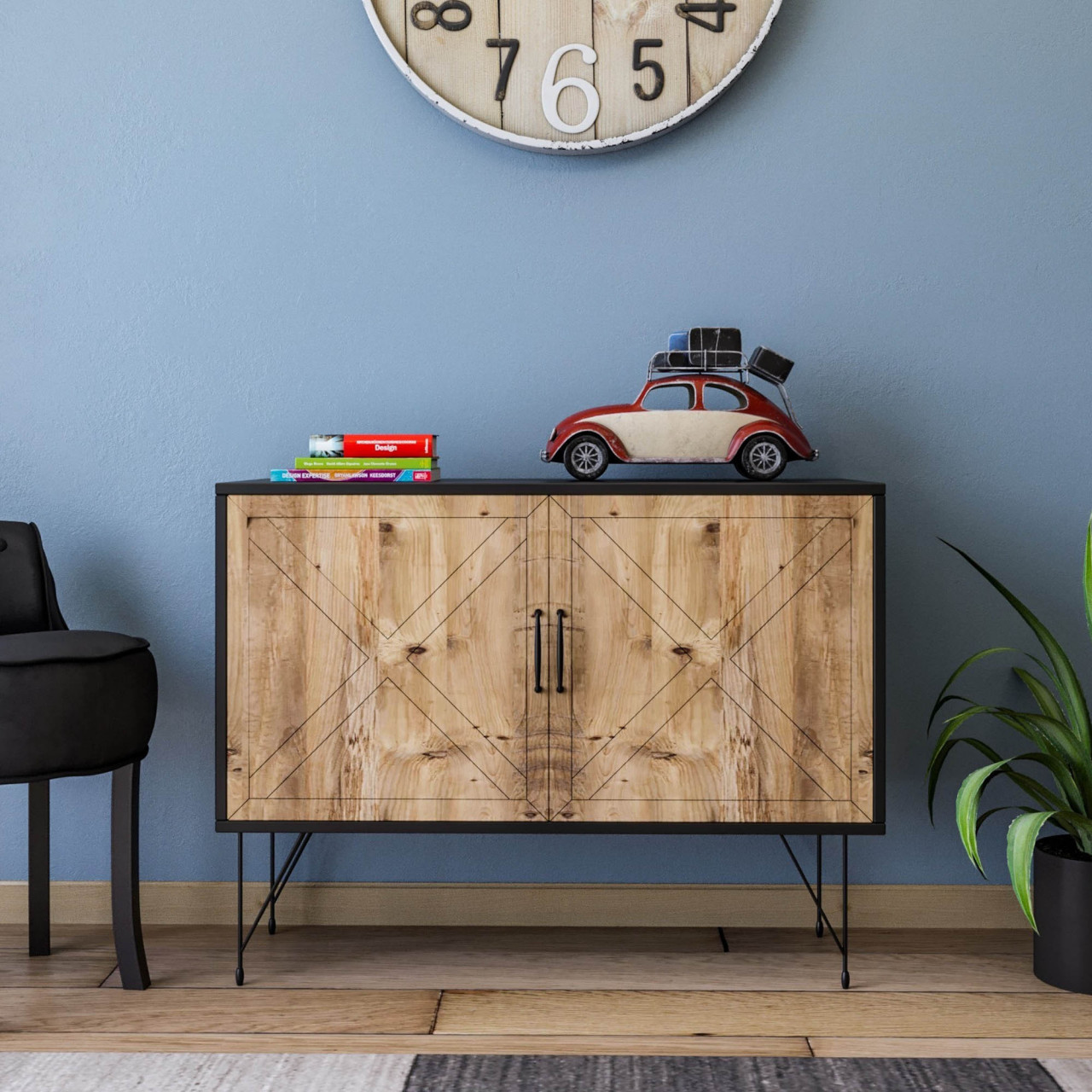 Poze Consola Jupiter MDF stejar/antracit L100 cm - H77 cm