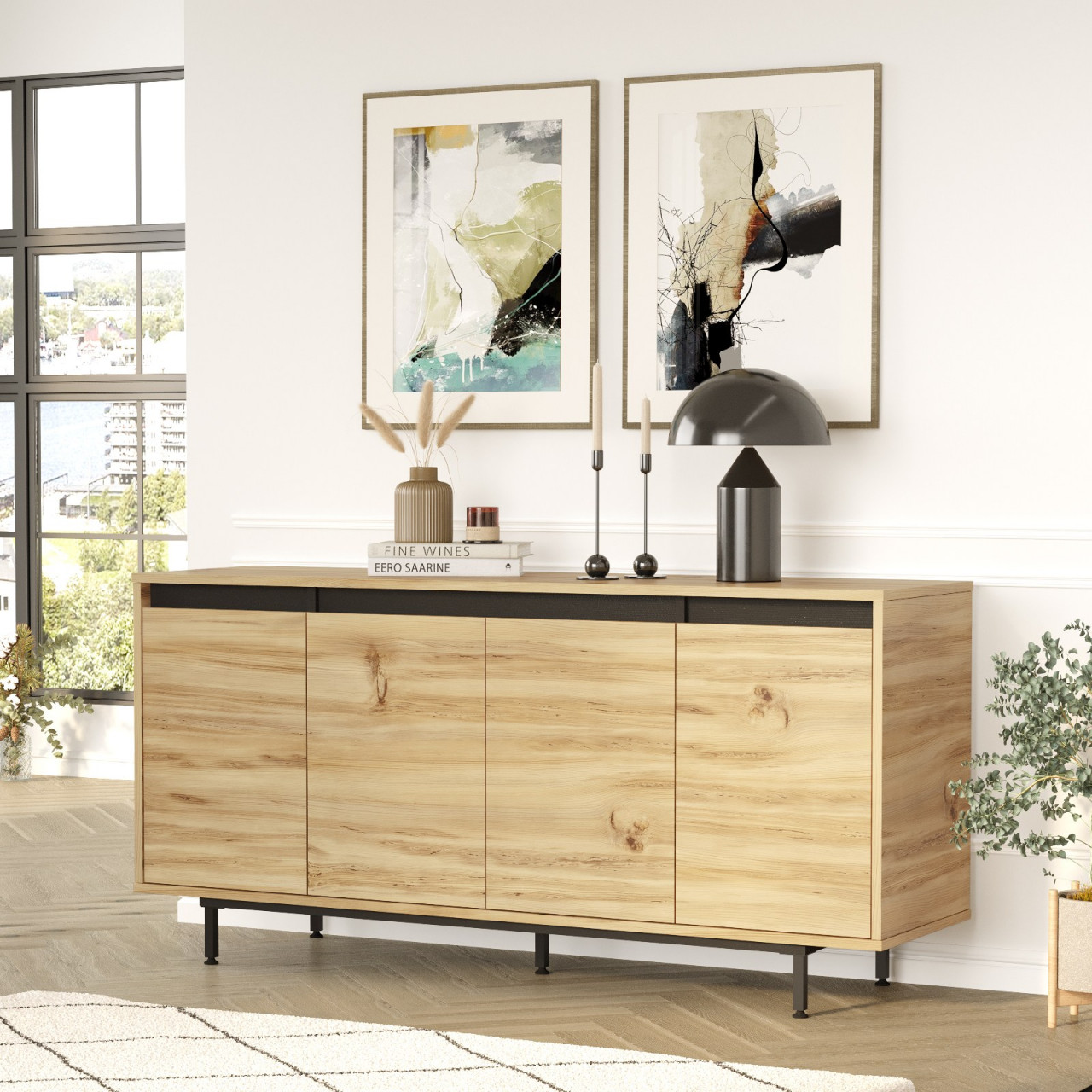 Poze Consola LV30-KL stejar/negru L160 cm - H75,6 cm
