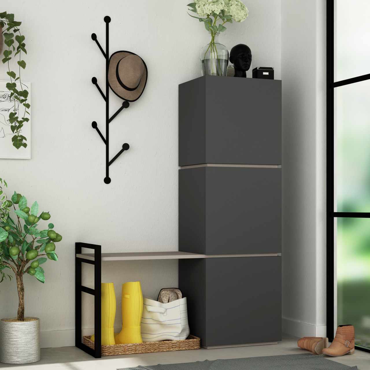 Poze Dulap MDF de incaltamnite Mello antracit L109 cm - H149 cm