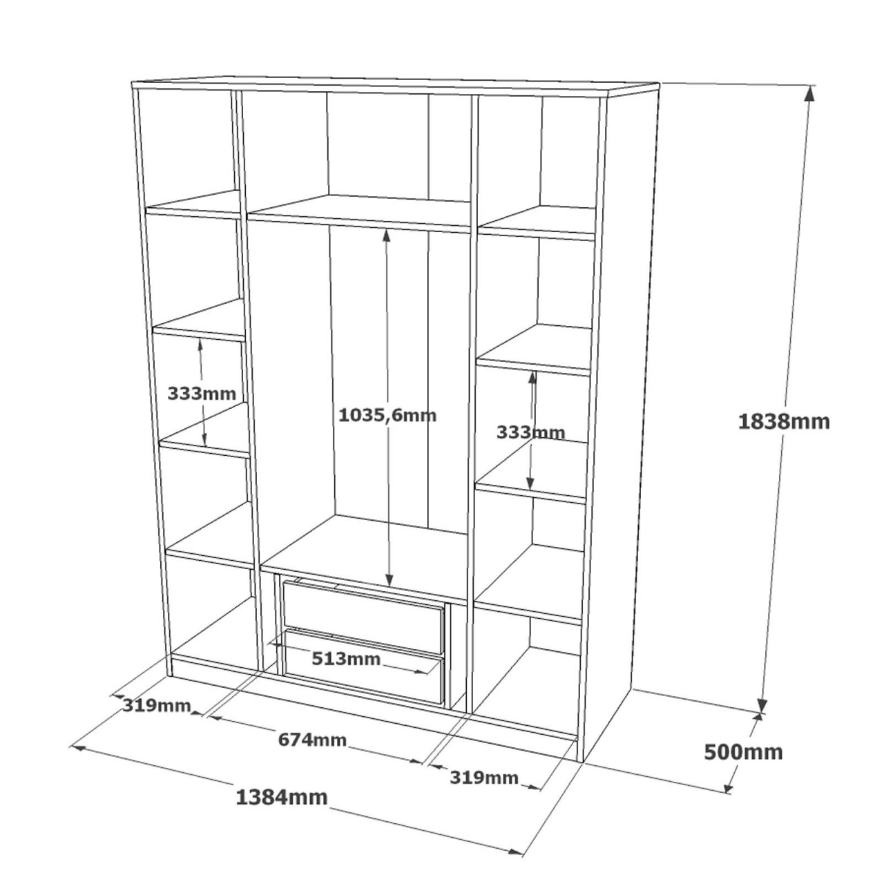 Poze Dulap MDF pentru haine HM2 - CG maro/gri L138,4 m - H183,8 cm