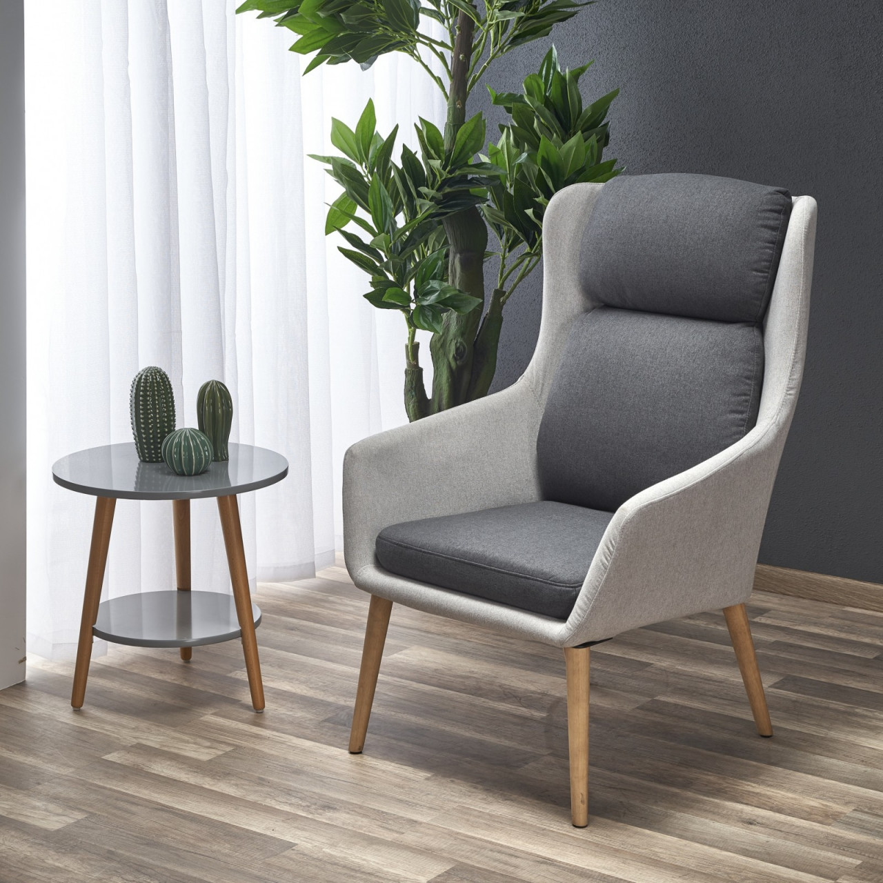 Poze Fotoliu tapitat Purio gri inchis-deschis - H 103 cm