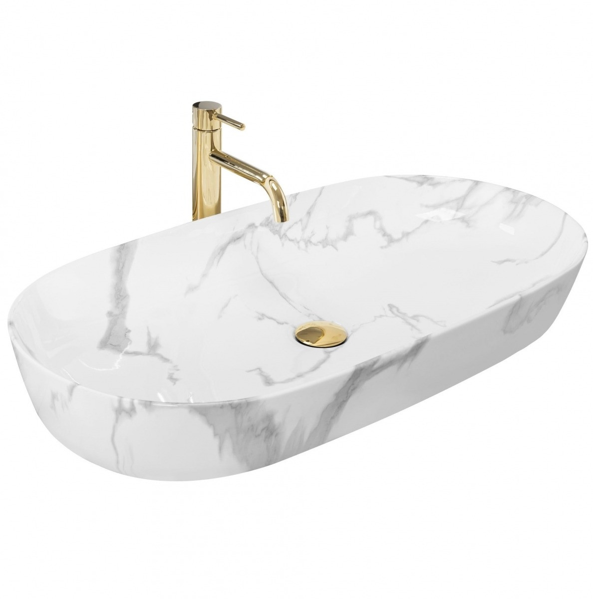 Lavoar Cleo Alb Shiny marble ceramica sanitara – 81 cm