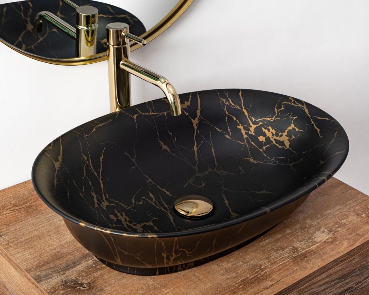Poze Lavoar Roma Negru Marble mat ceramica sanitara - 56 cm