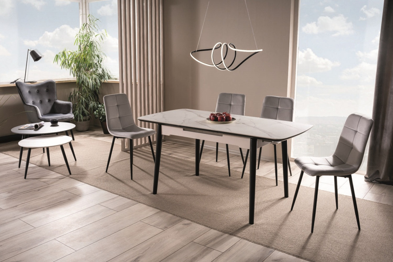 Poze Masa extensibila Apollo Ceramica marmura alba/negru mat - L120-160 cm